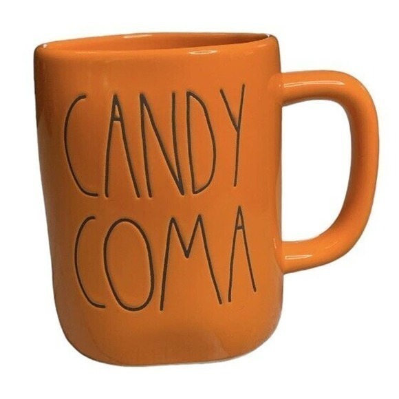 Rae Dunn "Candy‎ Coma" Coffee Mug Orange Halloween 16 Oz Gift - Picture 1 of 4